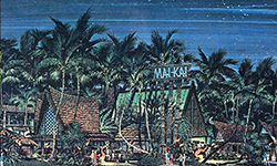 A postcard rendering of the Mai-Kai at night.