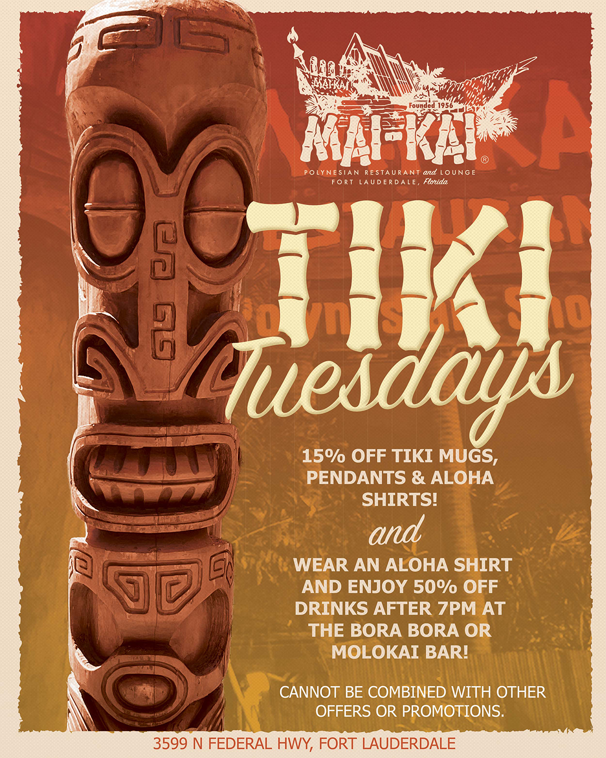 Wooden tiki column for the Mai-Kai